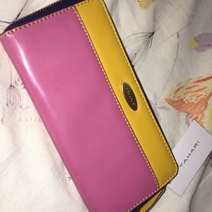 Tahari yellow and pink wallet
